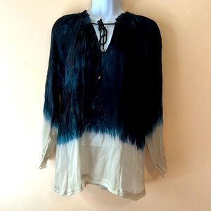 Gypsy 05 Tie Dye Navy Peasant Blouse Sz M